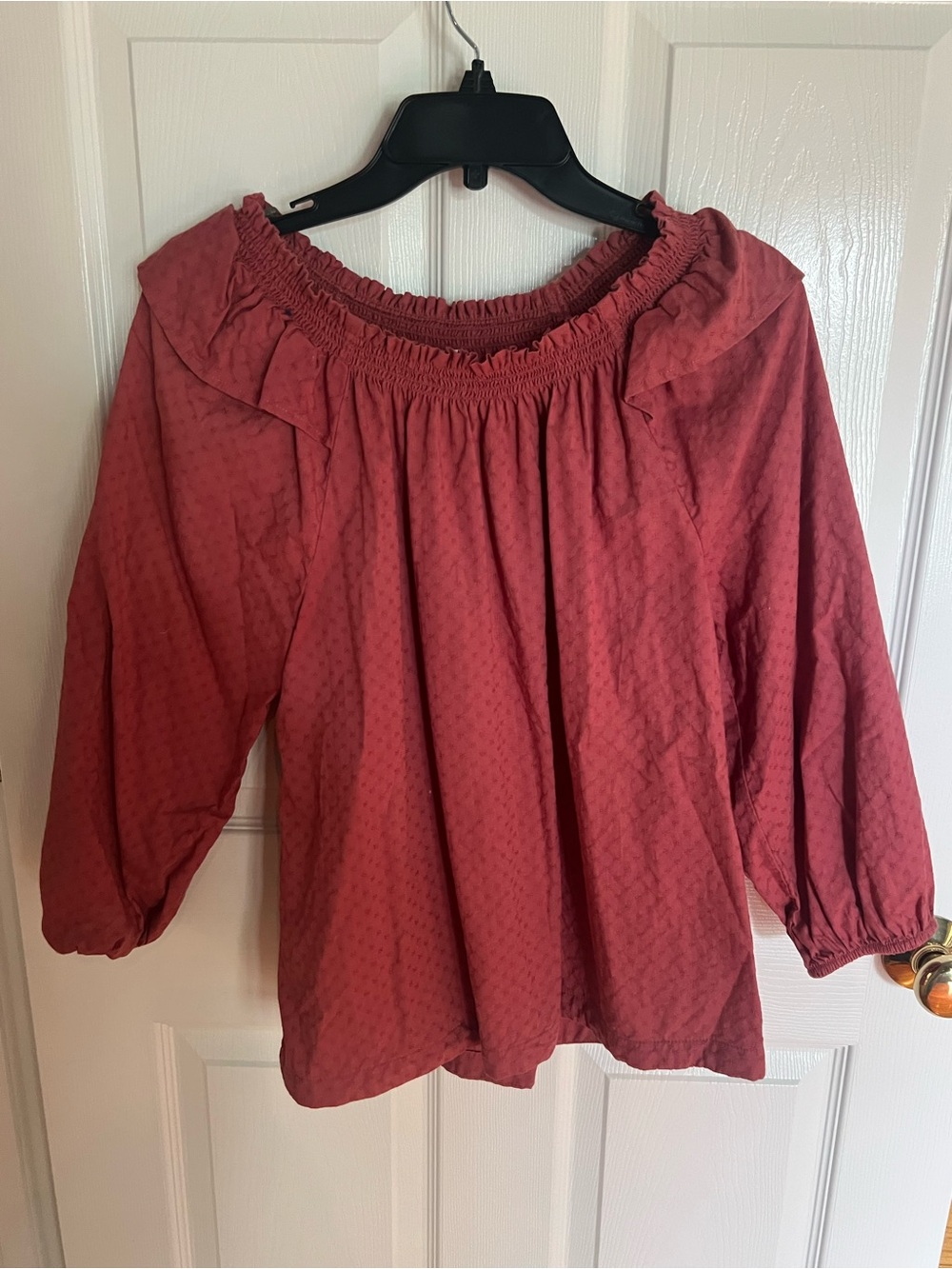 Smocked Off-Shoulder Blouse in Rust